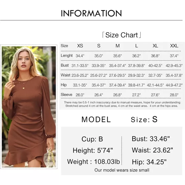 Byinns Women's 2024 Long Sleeve Bodycon Mini Dress Round Neck Knit Ruffle Ribbed Cocktail Party Sexy Dresses