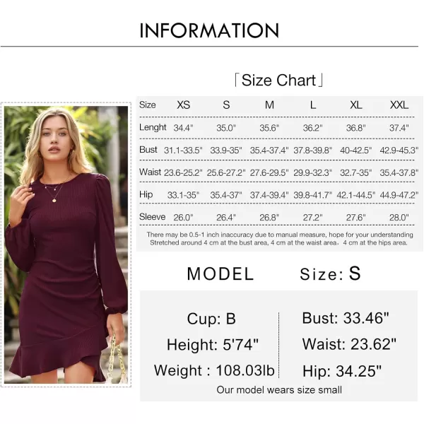 Byinns Women's 2024 Long Sleeve Bodycon Mini Dress Round Neck Knit Ruffle Ribbed Cocktail Party Sexy Dresses