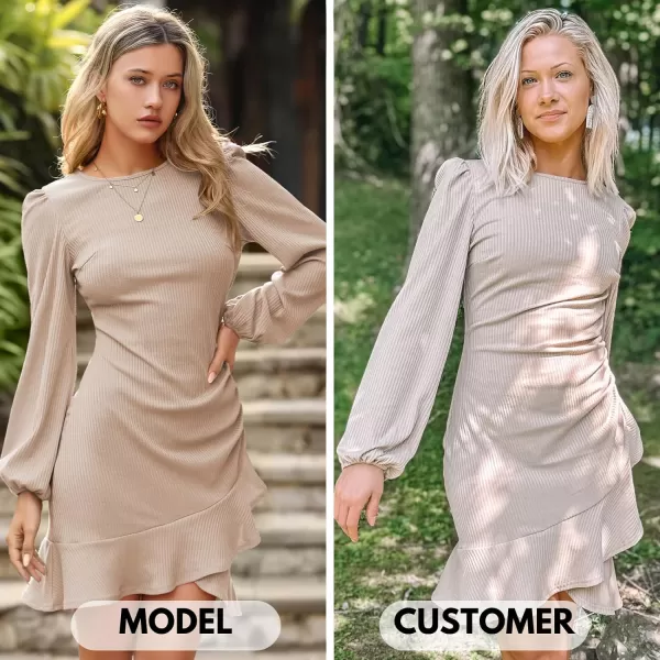 Byinns Women's 2024 Long Sleeve Bodycon Mini Dress Round Neck Knit Ruffle Ribbed Cocktail Party Sexy Dresses