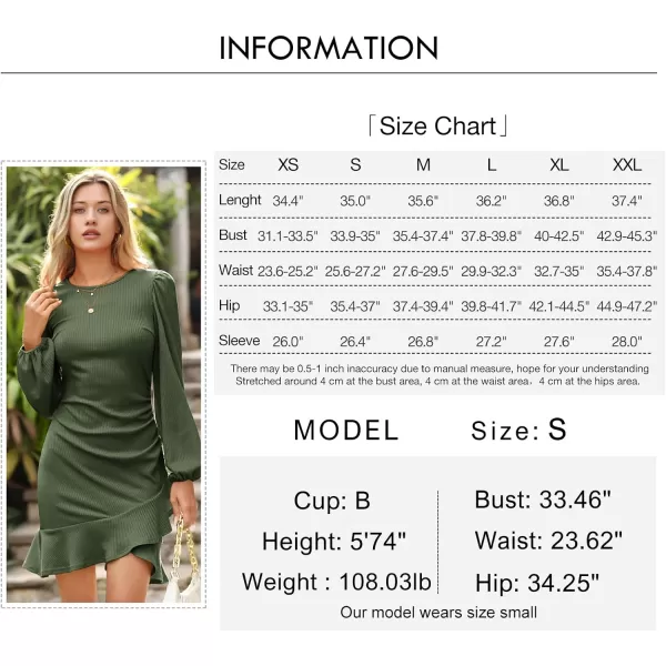 Byinns Women's 2024 Long Sleeve Bodycon Mini Dress Round Neck Knit Ruffle Ribbed Cocktail Party Sexy Dresses