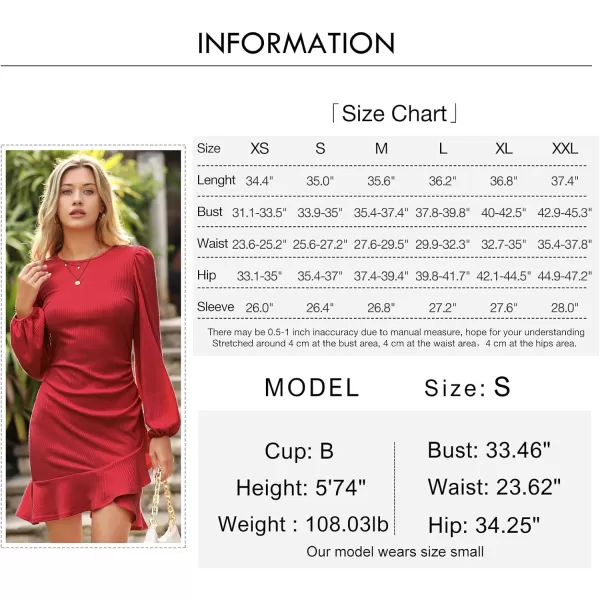 Byinns Women's 2024 Long Sleeve Bodycon Mini Dress Round Neck Knit Ruffle Ribbed Cocktail Party Sexy Dresses