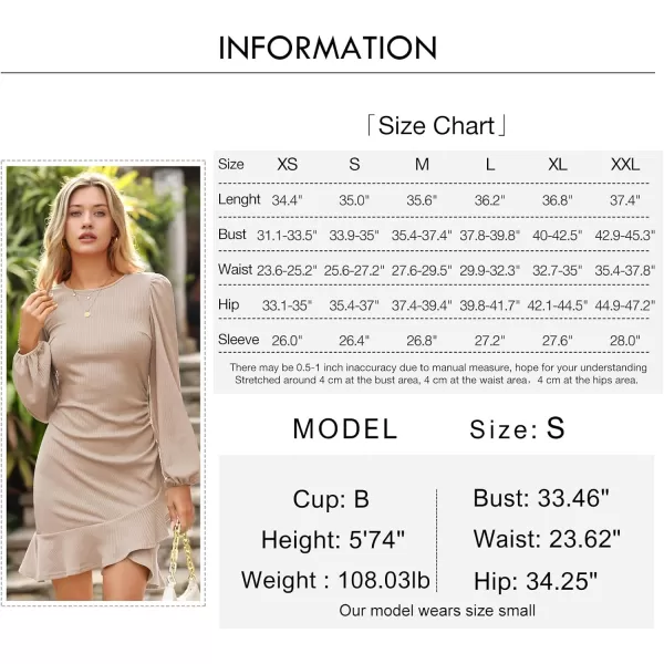 Byinns Women's 2024 Long Sleeve Bodycon Mini Dress Round Neck Knit Ruffle Ribbed Cocktail Party Sexy Dresses