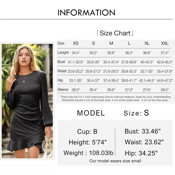 Byinns Women's 2024 Long Sleeve Bodycon Mini Dress Round Neck Knit Ruffle Ribbed Cocktail Party Sexy Dresses