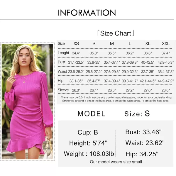 Byinns Women's 2024 Long Sleeve Bodycon Mini Dress Round Neck Knit Ruffle Ribbed Cocktail Party Sexy Dresses