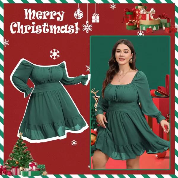 Byinns Women's 2024 Plus Size Tie Back Square Neck Mini Dress Long Lantern Sleeve Elastic Waist Wedding Guest Dresses