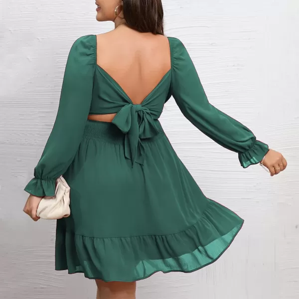 Byinns Women's 2024 Plus Size Tie Back Square Neck Mini Dress Long Lantern Sleeve Elastic Waist Wedding Guest Dresses