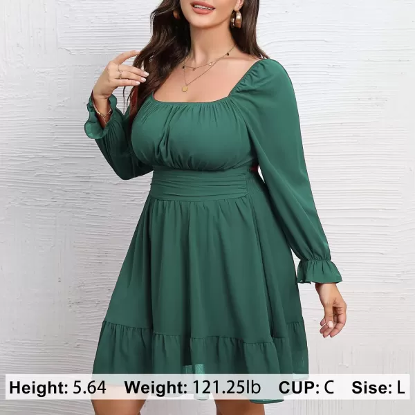 Byinns Women's 2024 Plus Size Tie Back Square Neck Mini Dress Long Lantern Sleeve Elastic Waist Wedding Guest Dresses