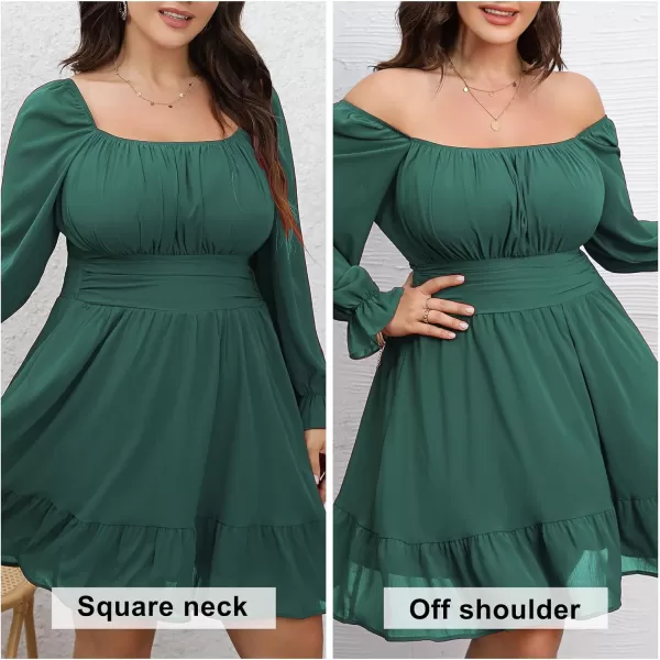 Byinns Women's 2024 Plus Size Tie Back Square Neck Mini Dress Long Lantern Sleeve Elastic Waist Wedding Guest Dresses
