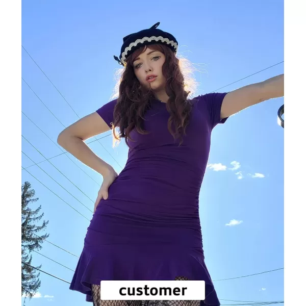 Byinns Women's 2024 Sexy Mini Dress Knit Ruched Long Sleeve Ruffle Bodycon Dress Club Date Night Cocktail Party Dresses