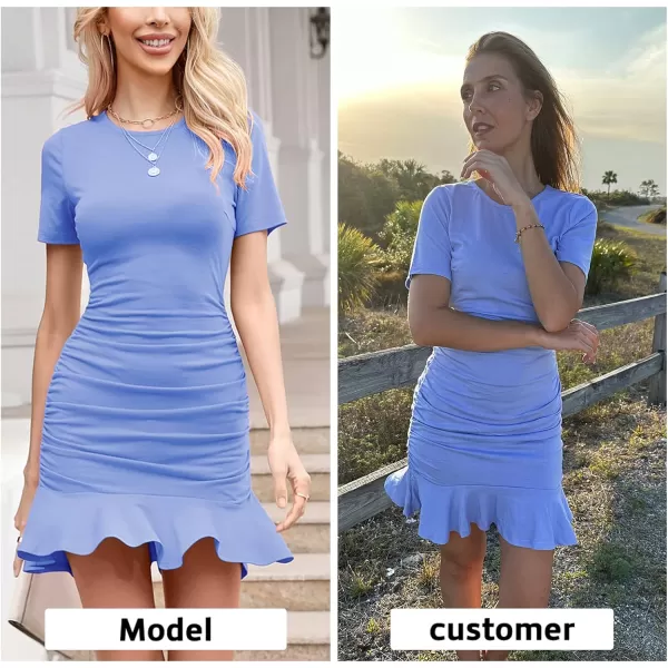 Byinns Women's 2024 Sexy Mini Dress Knit Ruched Long Sleeve Ruffle Bodycon Dress Club Date Night Cocktail Party Dresses