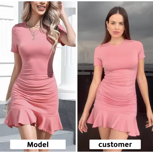 Byinns Women's 2024 Sexy Mini Dress Knit Ruched Long Sleeve Ruffle Bodycon Dress Club Date Night Cocktail Party Dresses