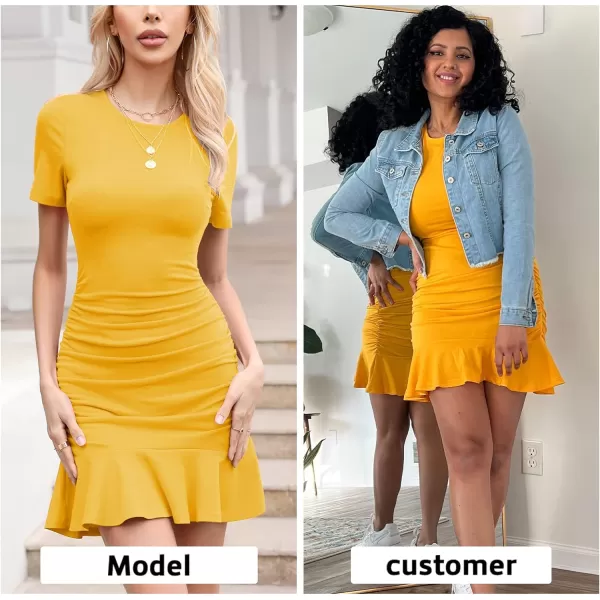 Byinns Women's 2024 Sexy Mini Dress Knit Ruched Long Sleeve Ruffle Bodycon Dress Club Date Night Cocktail Party Dresses