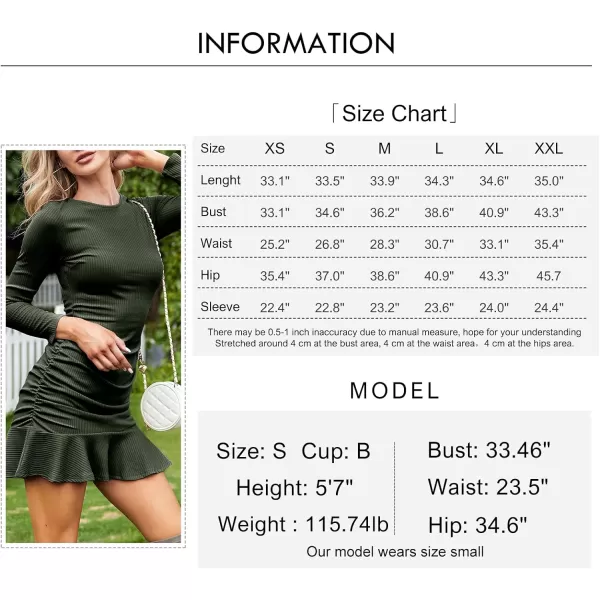 Byinns Women's 2024 Sexy Mini Dress Knit Ruched Long Sleeve Ruffle Bodycon Dress Club Date Night Cocktail Party Dresses