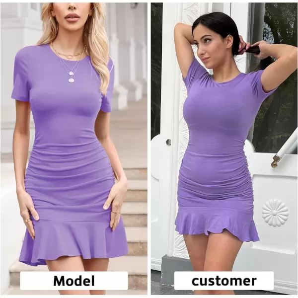 Byinns Women's 2024 Sexy Mini Dress Knit Ruched Long Sleeve Ruffle Bodycon Dress Club Date Night Cocktail Party Dresses