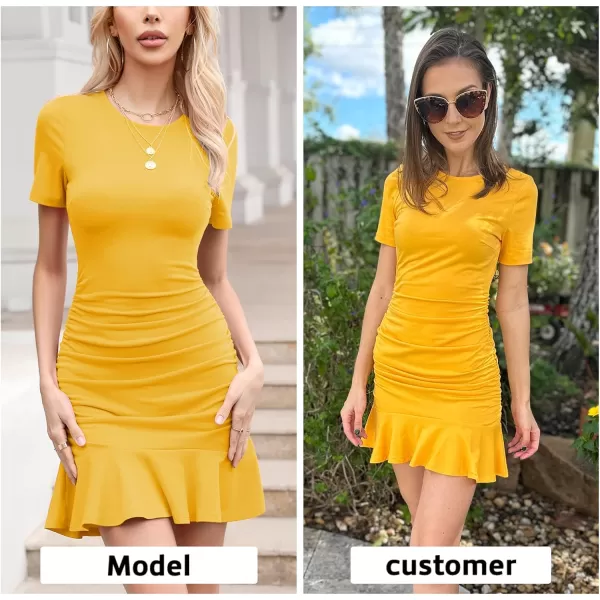 Byinns Women's 2024 Sexy Mini Dress Knit Ruched Long Sleeve Ruffle Bodycon Dress Club Date Night Cocktail Party Dresses