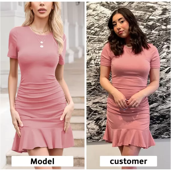 Byinns Women's 2024 Sexy Mini Dress Knit Ruched Long Sleeve Ruffle Bodycon Dress Club Date Night Cocktail Party Dresses
