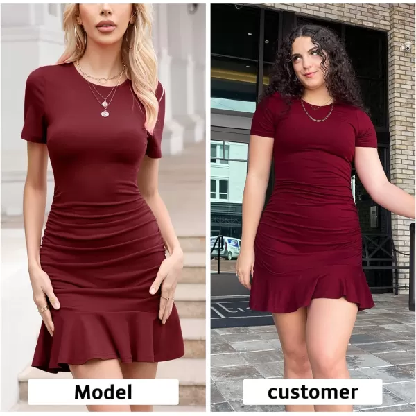 Byinns Women's 2024 Sexy Mini Dress Knit Ruched Long Sleeve Ruffle Bodycon Dress Club Date Night Cocktail Party Dresses