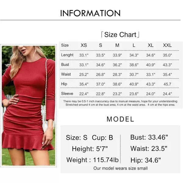 Byinns Women's 2024 Sexy Mini Dress Knit Ruched Long Sleeve Ruffle Bodycon Dress Club Date Night Cocktail Party Dresses