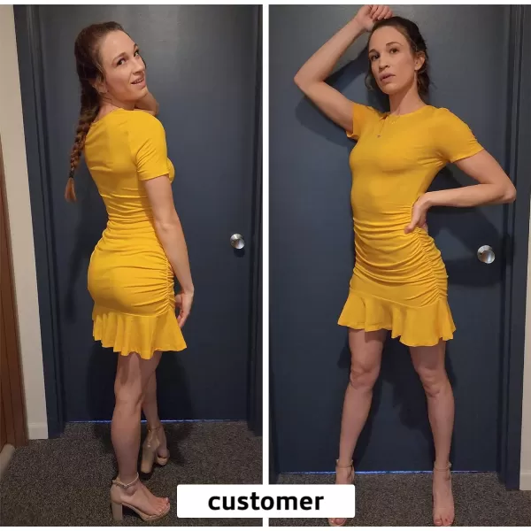 Byinns Women's 2024 Sexy Mini Dress Knit Ruched Long Sleeve Ruffle Bodycon Dress Club Date Night Cocktail Party Dresses