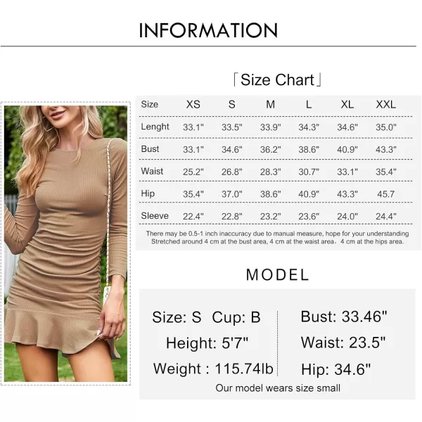 Byinns Women's 2024 Sexy Mini Dress Knit Ruched Long Sleeve Ruffle Bodycon Dress Club Date Night Cocktail Party Dresses
