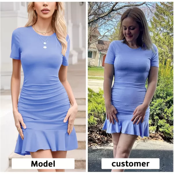 Byinns Women's 2024 Sexy Mini Dress Knit Ruched Long Sleeve Ruffle Bodycon Dress Club Date Night Cocktail Party Dresses