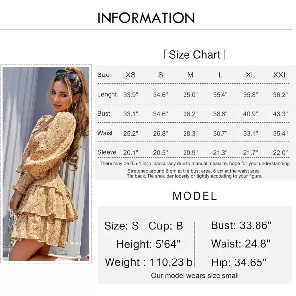 Byinns Women's 2024 Square Neck Ruffle Dress Long Sleeve Floral Print Tiered Tie Back Layered Swing Mini Dress