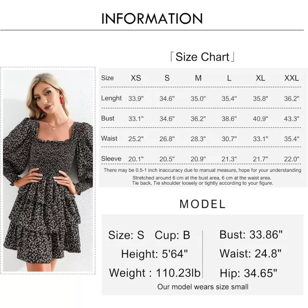 Byinns Women's 2024 Square Neck Ruffle Dress Long Sleeve Floral Print Tiered Tie Back Layered Swing Mini Dress