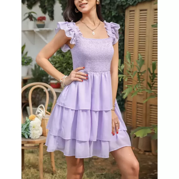Byinns Womens Square Neck Sleeveless Ruffle Dress High Waist Backless Tiered Smocked Strappy Casual Short Mini Dresses