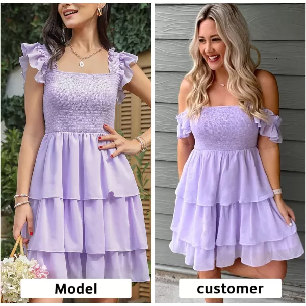 Byinns Womens Square Neck Sleeveless Ruffle Dress High Waist Backless Tiered Smocked Strappy Casual Short Mini Dresses