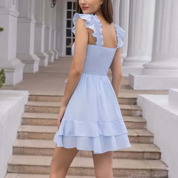 Byinns Women's Summer Ruffle Dress Sundresses Tiered Dress Off Shoulder Smocked Sleeveless 2024 Trendy Flowy Dresses