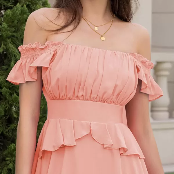 Byinns Women's Summer Ruffle Dress Sundresses Tiered Dress Off Shoulder Smocked Sleeveless 2024 Trendy Flowy Dresses