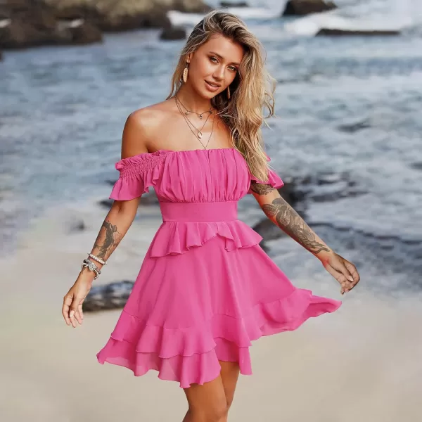 Byinns Women's Summer Ruffle Dress Sundresses Tiered Dress Off Shoulder Smocked Sleeveless 2024 Trendy Flowy Dresses