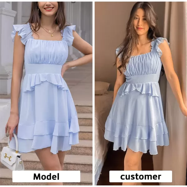 Byinns Women's Summer Ruffle Dress Sundresses Tiered Dress Off Shoulder Smocked Sleeveless 2024 Trendy Flowy Dresses