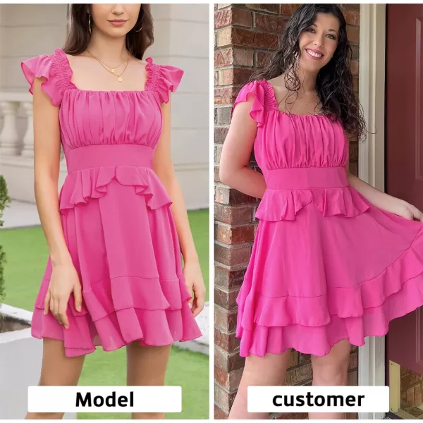 Byinns Women's Summer Ruffle Dress Sundresses Tiered Dress Off Shoulder Smocked Sleeveless 2024 Trendy Flowy Dresses