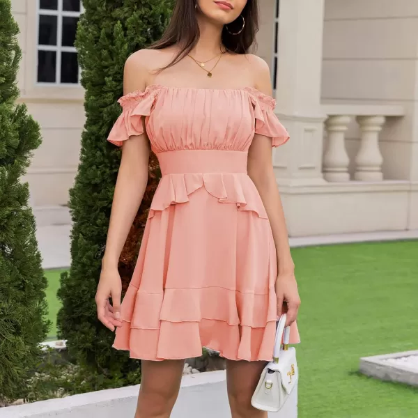 Byinns Women's Summer Ruffle Dress Sundresses Tiered Dress Off Shoulder Smocked Sleeveless 2024 Trendy Flowy Dresses