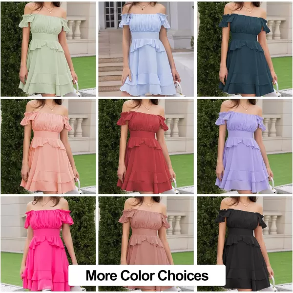 Byinns Women's Summer Ruffle Dress Sundresses Tiered Dress Off Shoulder Smocked Sleeveless 2024 Trendy Flowy Dresses