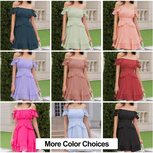 Byinns Women's Summer Ruffle Dress Sundresses Tiered Dress Off Shoulder Smocked Sleeveless 2024 Trendy Flowy Dresses