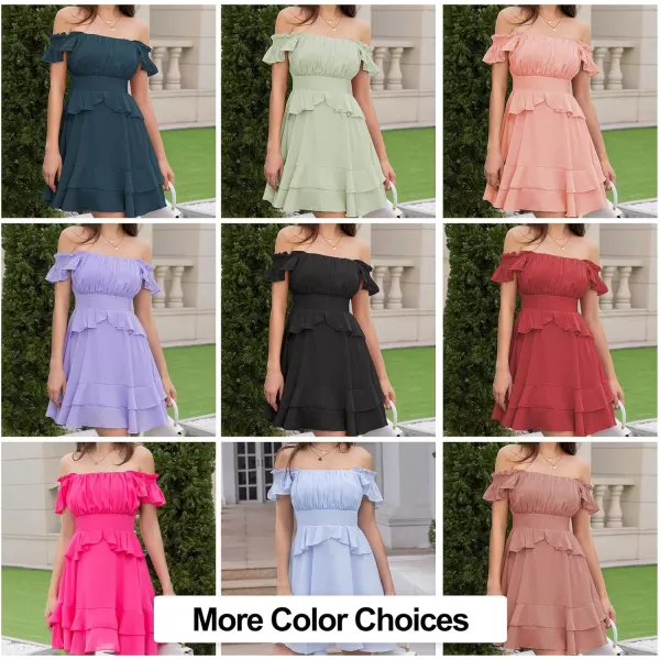 Byinns Women's Summer Ruffle Dress Sundresses Tiered Dress Off Shoulder Smocked Sleeveless 2024 Trendy Flowy Dresses