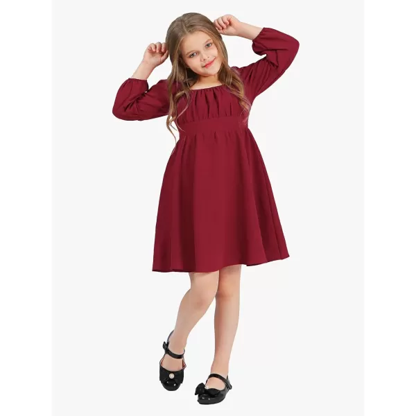 EXLURA Casual Long Puff Sleeve Girls Dresses Square Neck A Line Junior Teenage Kids Short Mini Dress Size 6-15 Years