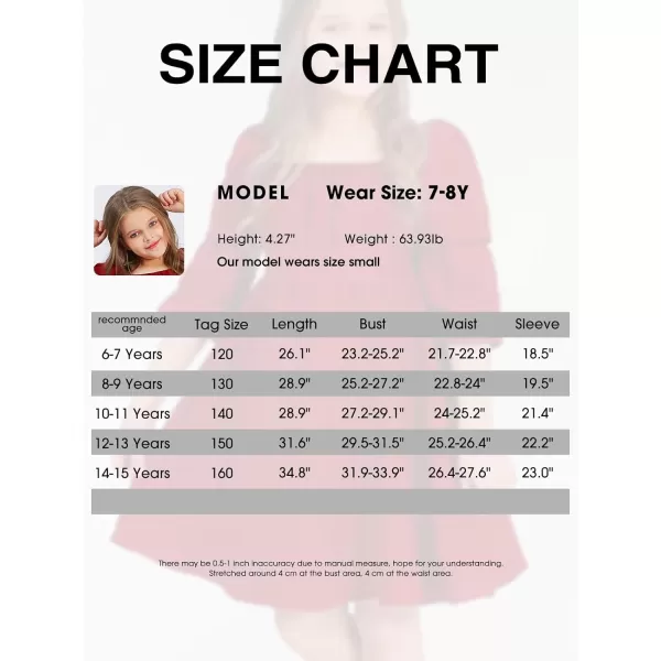 EXLURA Casual Long Puff Sleeve Girls Dresses Square Neck A Line Junior Teenage Kids Short Mini Dress Size 6-15 Years