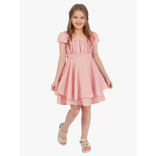 EXLURA Casual Short Cap Sleeve Girls Tie Back A Line Ruffle Hem Junior Teenage Kids Short Mini Dress Size 6-15 Years