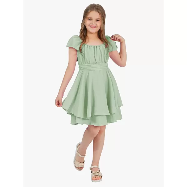 EXLURA Casual Short Cap Sleeve Girls Tie Back A Line Ruffle Hem Junior Teenage Kids Short Mini Dress Size 6-15 Years