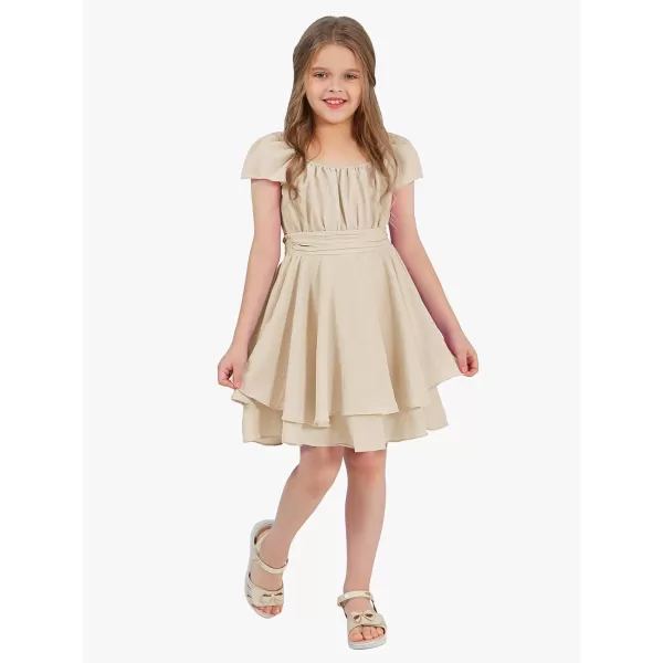 EXLURA Casual Short Cap Sleeve Girls Tie Back A Line Ruffle Hem Junior Teenage Kids Short Mini Dress Size 6-15 Years