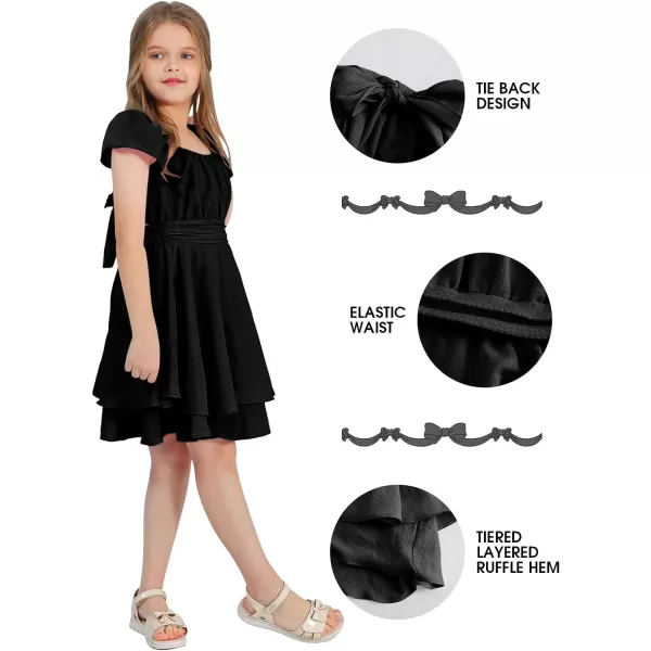 EXLURA Casual Short Cap Sleeve Girls Tie Back A Line Ruffle Hem Junior Teenage Kids Short Mini Dress Size 6-15 Years