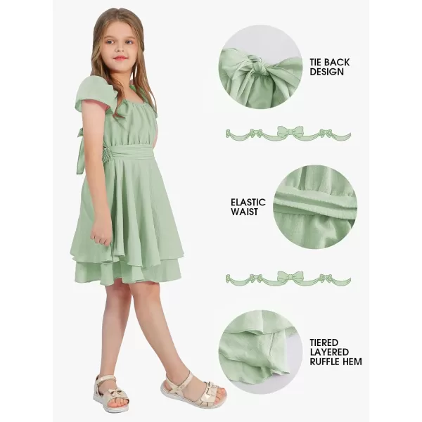 EXLURA Casual Short Cap Sleeve Girls Tie Back A Line Ruffle Hem Junior Teenage Kids Short Mini Dress Size 6-15 Years