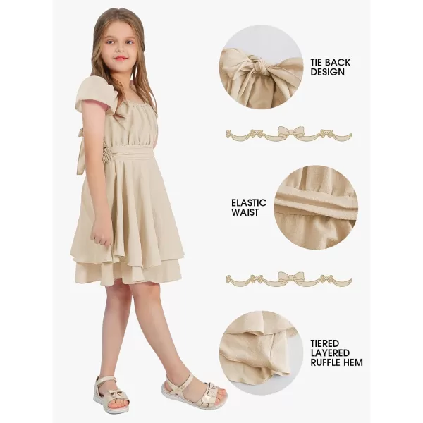 EXLURA Casual Short Cap Sleeve Girls Tie Back A Line Ruffle Hem Junior Teenage Kids Short Mini Dress Size 6-15 Years