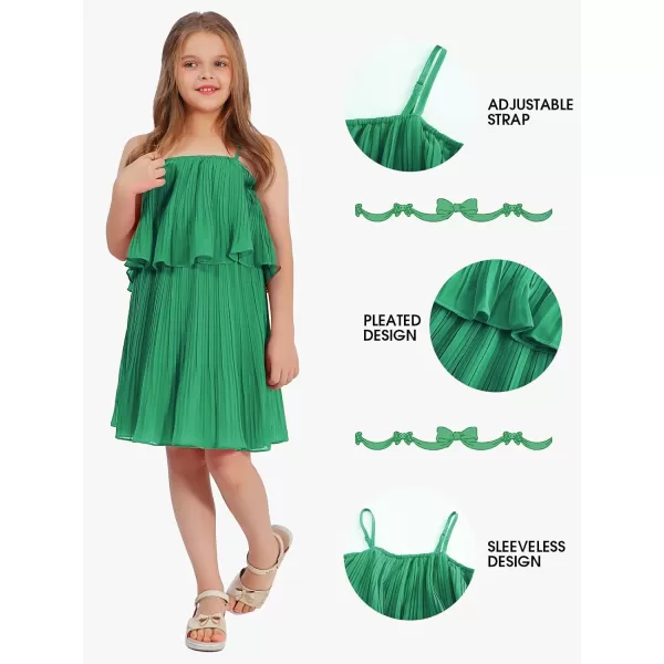 EXLURA Girls 2024 Summer Dress Spaghetti Strap Pleated Fashion Short Dresses