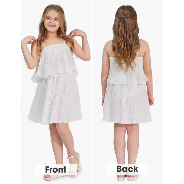 EXLURA Girls 2024 Summer Dress Spaghetti Strap Pleated Fashion Short Dresses