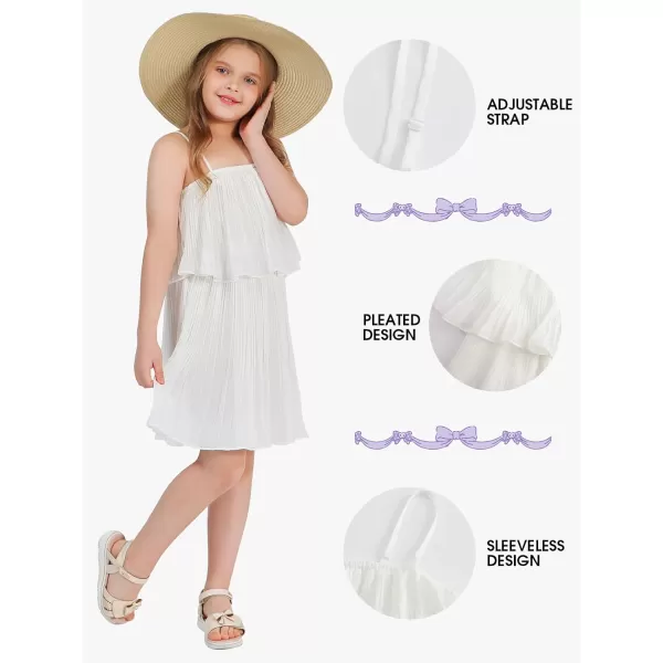 EXLURA Girls 2024 Summer Dress Spaghetti Strap Pleated Fashion Short Dresses