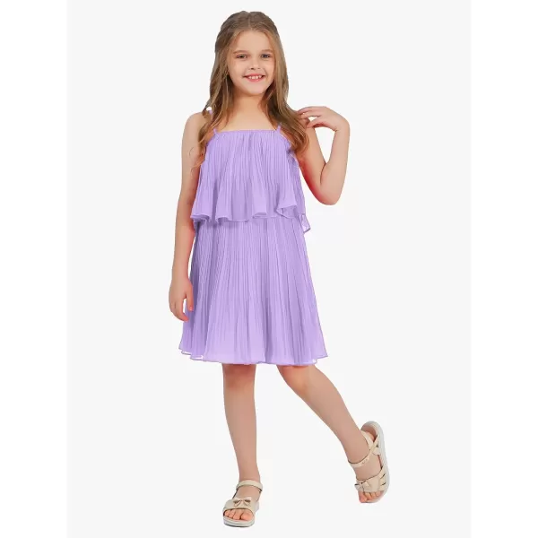 EXLURA Girls 2024 Summer Dress Spaghetti Strap Pleated Fashion Short Dresses